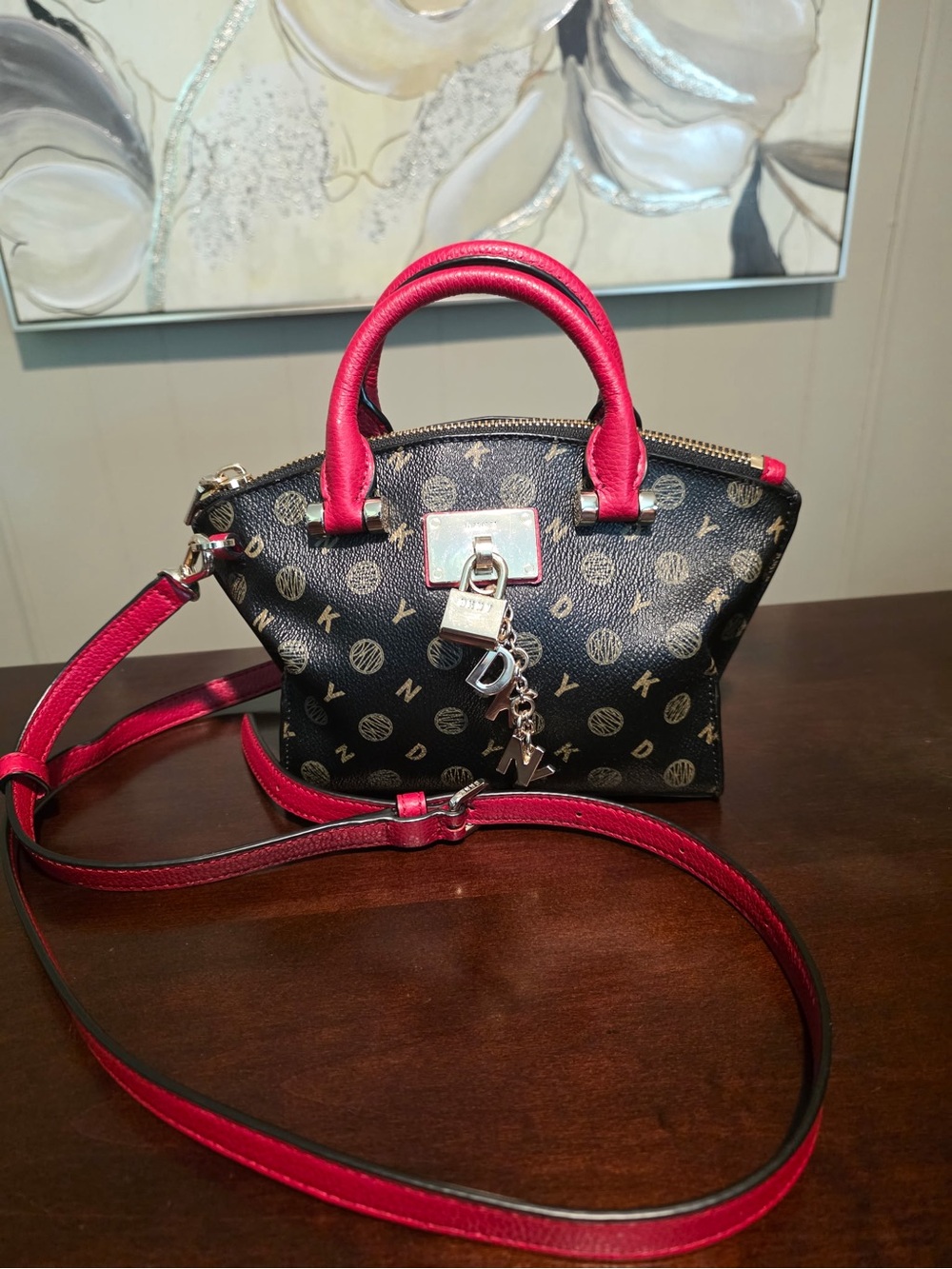 Black and Pink Monogram Satchel Handbag